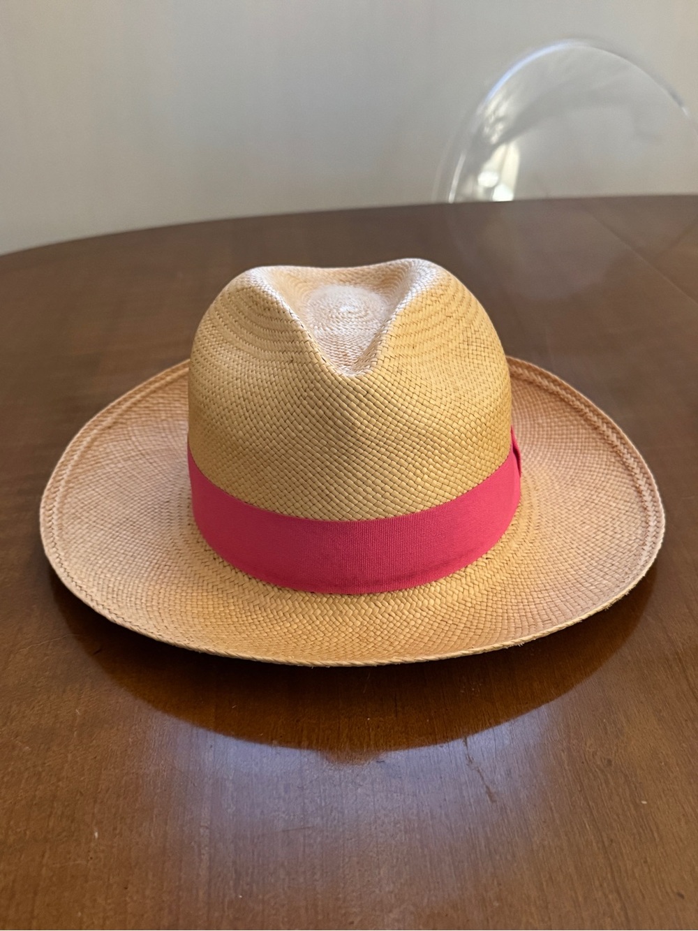 Y Prymal Handmade Ecuador Straw Panama Hat Pink Band Small 21 in.